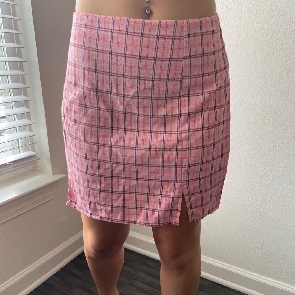 Pink plaid skirt